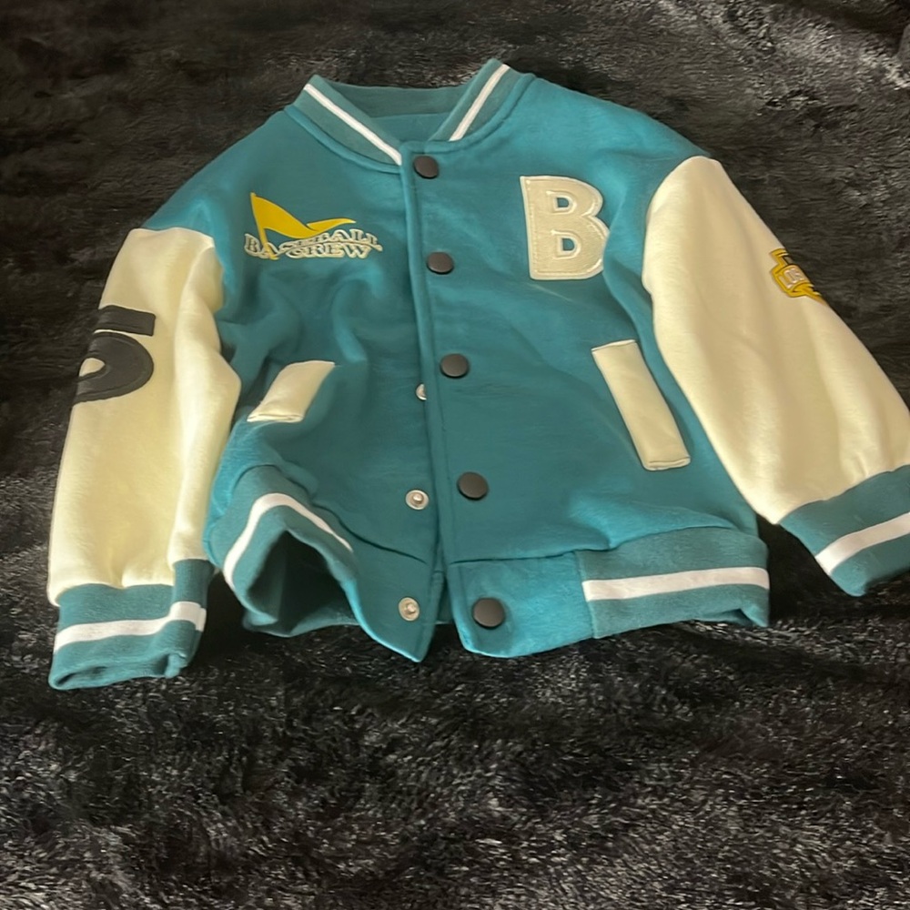 Boy’s 4Y Green Colorblock Patched Letter Varsity Jacket Long Sleeve Casual Snap